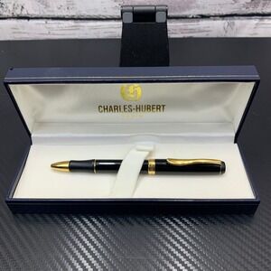 Charles-Hubert Paris Rollerball Pen Gold‎ Trim Black Ink with Box